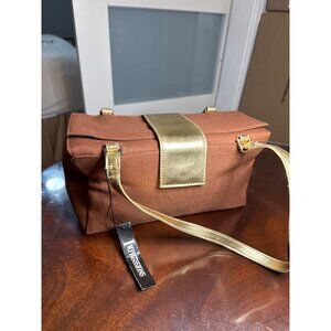 Impressions Metallic Bronze Clutch Purse With Gold Strap & Interior Zipper   Z72